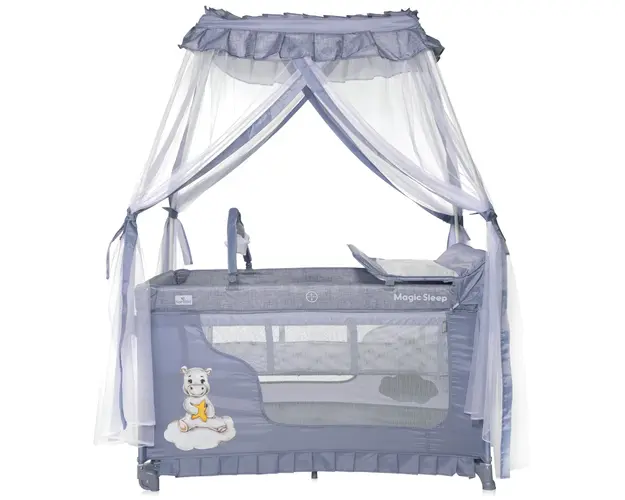 Patut pliabil, stil baldachin, Lorelli Magic Sleep, cu accesorii, Cool Grey Hippo