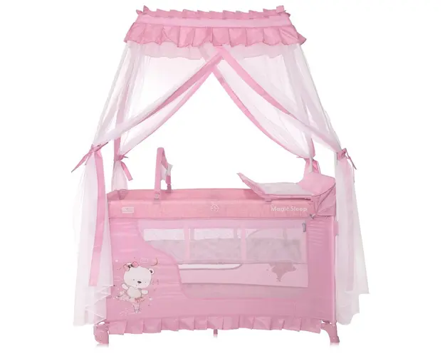 Patut pliabil, stil baldachin, Lorelli Magic Sleep, cu accesorii, Mellow Rose Ballerina Bear