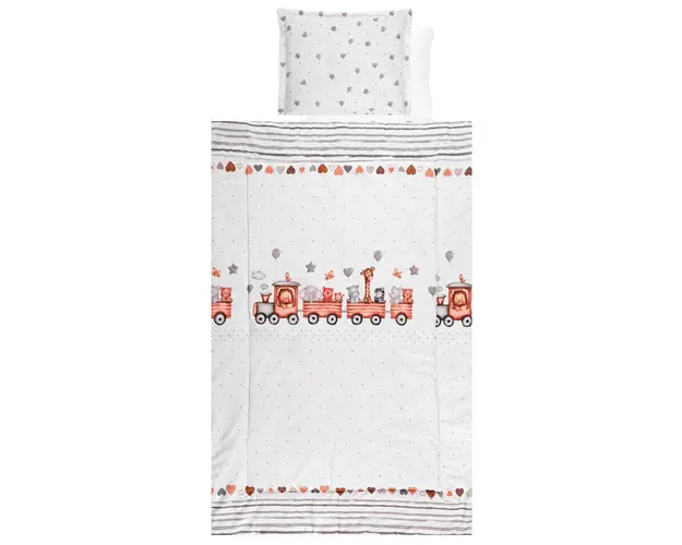 Set lenjerie pat 4 piese bumbac Ranforce, Lorelli, Train Grey