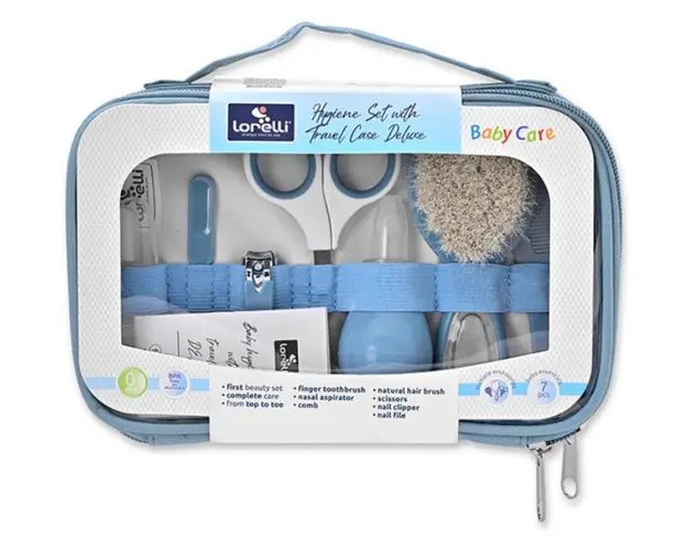 Set de ingrijire bebelusi, Lorelli, 7 produse esentiale, 0 luni+, Moonlight Blue