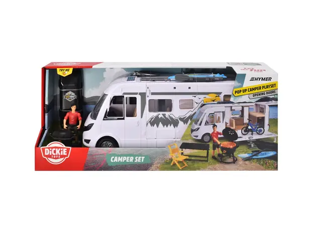 Rulota cu figurina si accesorii, Dickie Toys, Camper Hymer Camping Van Class B