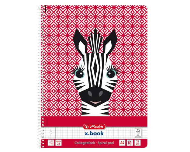 Caiet matematica cu spirala, A4, Herlitz, Cute Animals, Zebra, 80 file