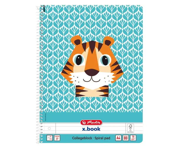 Caiet dictando cu spirala, A4, Herlitz, Cute Animals, Tigru, 80 file