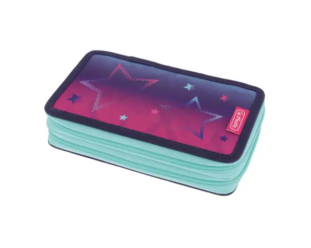 Penar echipat cu 2 compartimente, Herlitz, Pink Stars, 23 piese