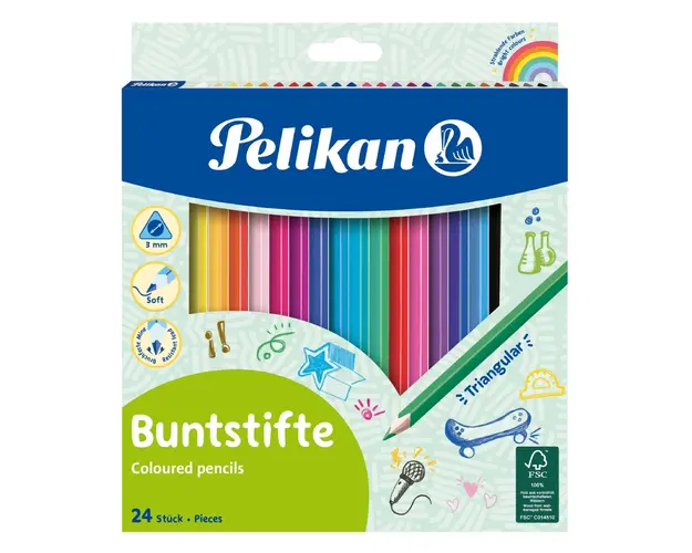 Set 24 creioane colorate triunghiulare, Pelikan