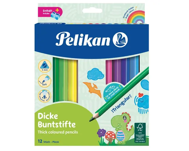 Set 12 creioane colorate cu ascutitoare, Pelikan, Jumbo