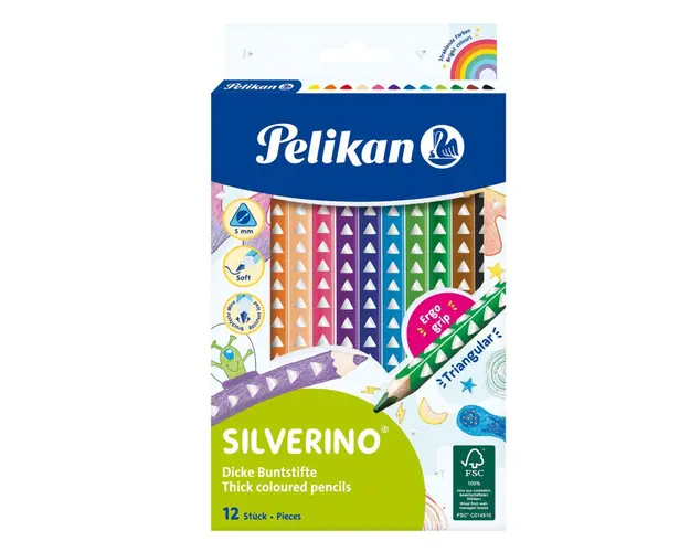Set 12 creioane colorate triunghiulare, Pelikan, Silverino