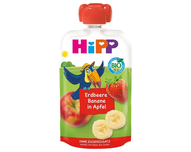 Piure din mar, capsuni si banana Hipp, 100 g