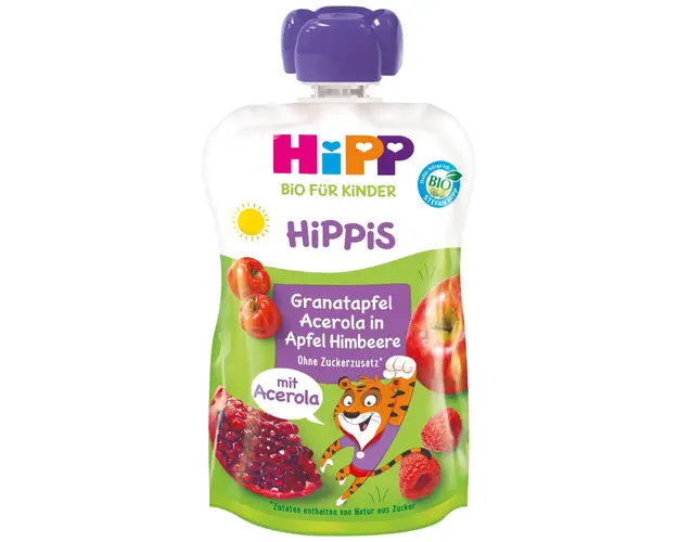 Piure din rodie, acerola, mere si zmeura, Hipp, 100 g