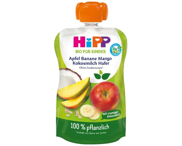 Piure din mar, banana, mango si lapte de cocos cu ovaz, Hipp, 100 g