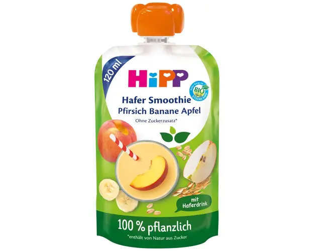 Smoothie din piersici, mere si banane cu ovaz, Hipp, 120 ml