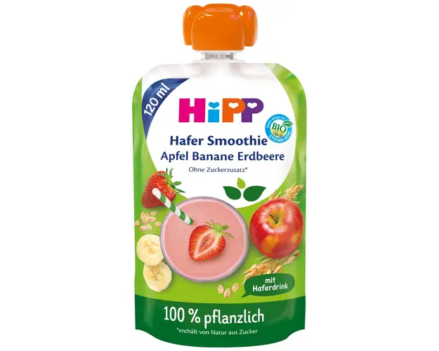 Smoothie din mere, banane si capsuni cu ovaz, Hipp, 120 ml