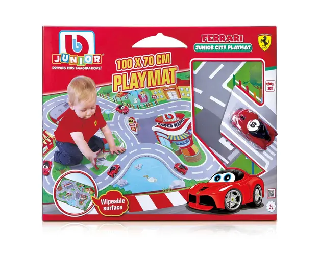 Covor cu activitati si masinuta Ferrari, Bburago Junior, 100x70 cm