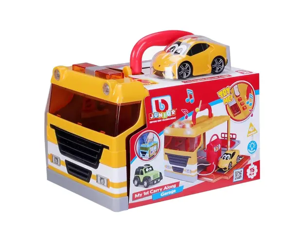 Primul meu garaj portabil in forma de camion, Bburago Junior, Galben