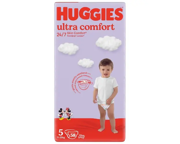 Scutece Huggies, Ultra Comfort Mega, Nr 5, 12-22 kg, 58 buc