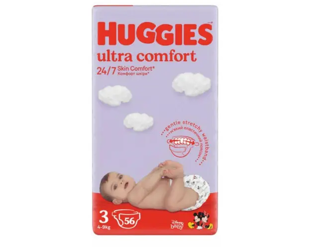 Scutece Huggies, Ultra Comfort Jumbo, Nr 3, 4-9 kg, 56 buc
