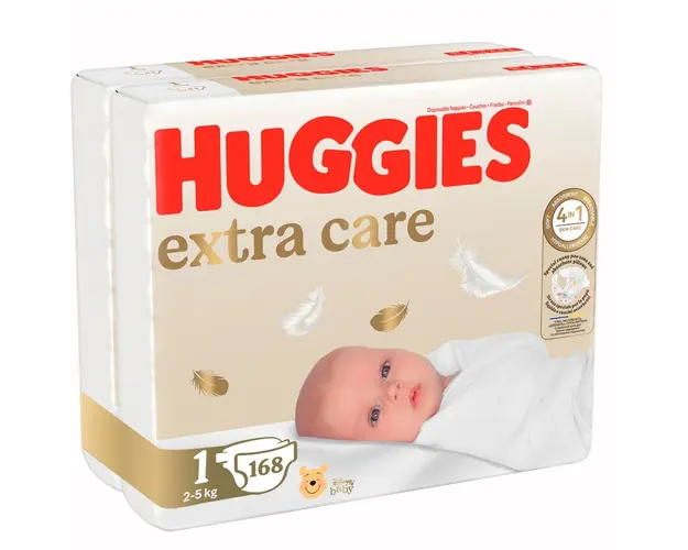 Scutece Huggies, Extra Care Mega, Nr 1, 2-5 kg, 168 bucati