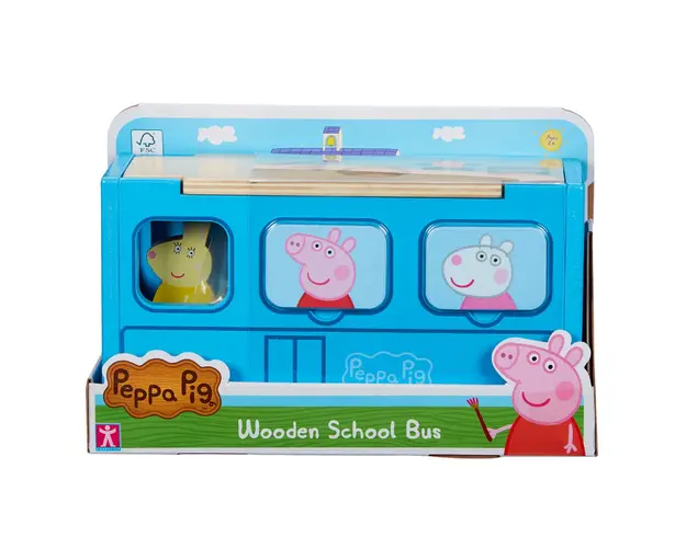 Set figurina cu autobuz scolar din lemn, Peppa Pig