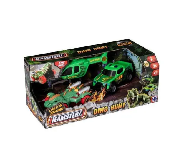 Set elicopter, masina si dinozaur, Teamsterz, cu lumini si sunete