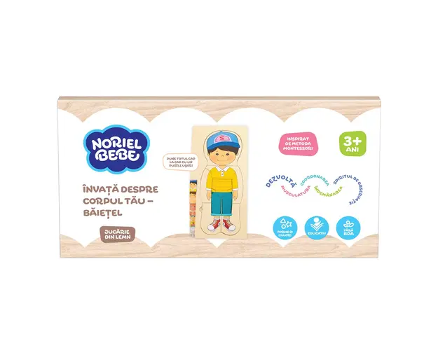 Puzzle din lemn, Noriel Wood, Invata despre corpul tau de baietel