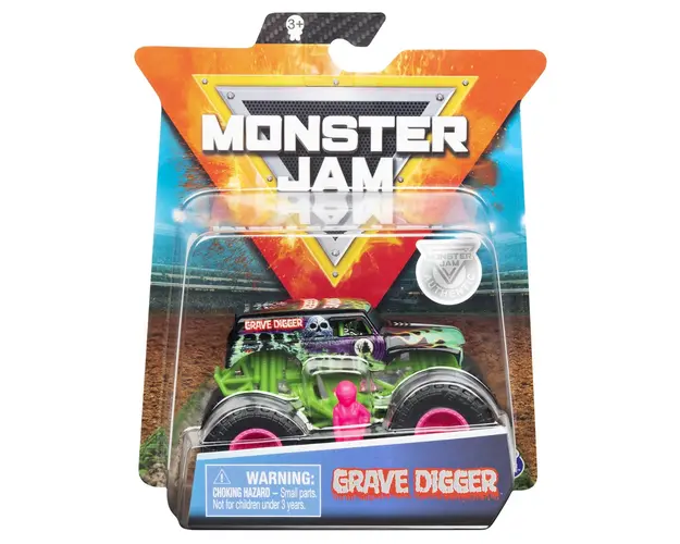 Masinuta Monster Jam, Scara 1:64, Grave Digger cu figurina, Verde