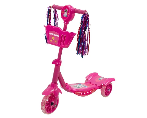 Trotineta Kiddy II, Action One, Unicorn cu lumini si muzica, Roz