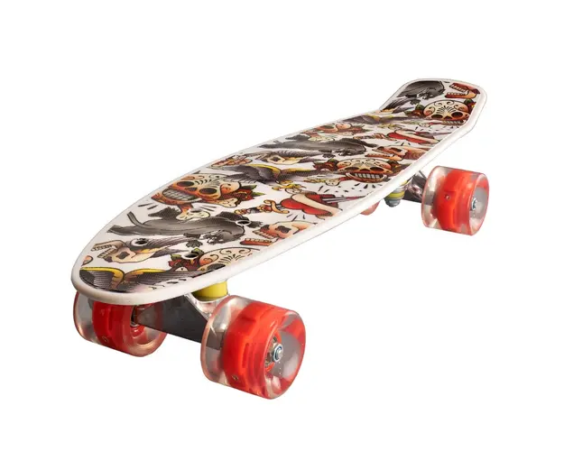 Penny board Landsurfer, Cu roti luminoase, 56 cm, ABEC-7 PU, Aluminium 90 kg, Happy skull