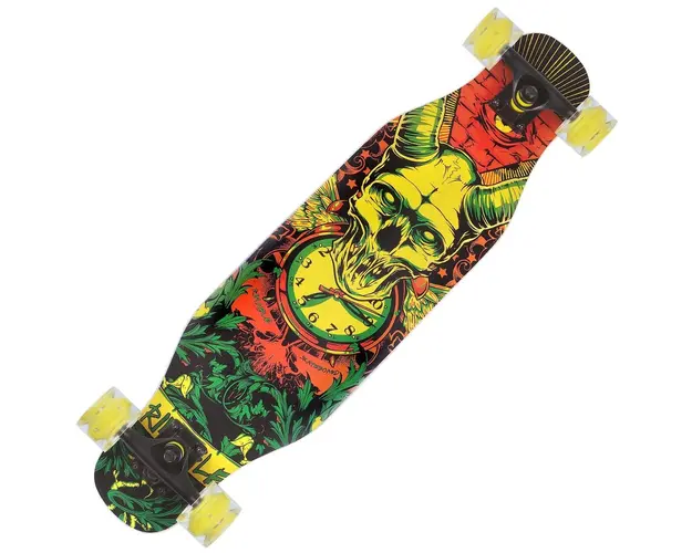Longboard Action One cu roti luminoase, ABEC-7 PU Aluminiu, 100 kg, 80 x 20 cm, Galben Evil