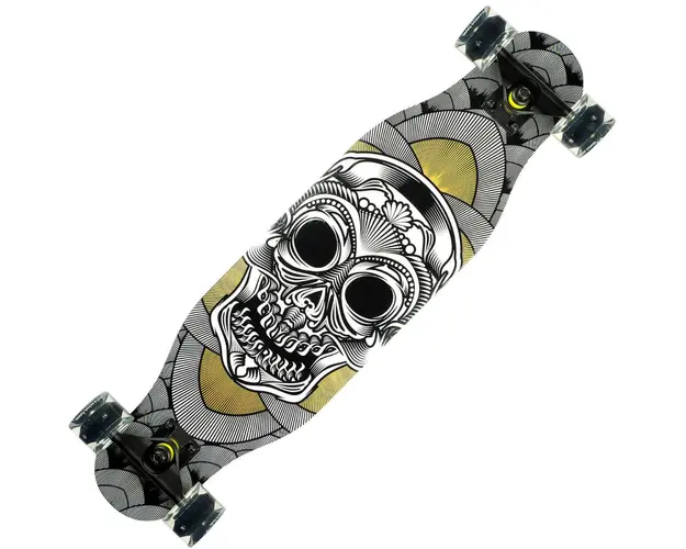 Longboard Action One cu roti luminoase, ABEC-7 PU Aluminiu, 100 kg, 80 x 20 cm, Negru Silver Death