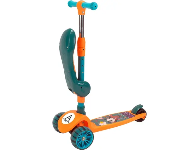 Trotineta popsicle cu scaunel Action One, Cu roti luminoase si muzica, Orange