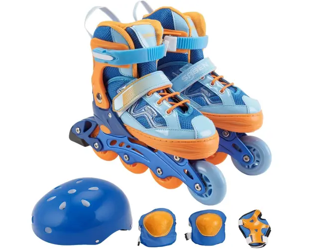 Set de role reglabile Desire, Action One, cu casca, protectii si geanta transport, marimea L (39-42), Albastru
