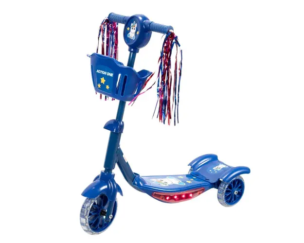 Trotineta Kiddy II, Action One, Unicorn cu lumini si muzica, Albastru