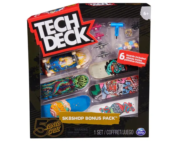 Set 6 mini placi skateboard, Tech Deck, Bonus Pack, Santa Cruz, 20140839