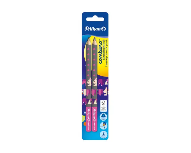 Creion grafit lacuit Pelikan Combino Gros Invata sa scrii, Roz, 2 bucati, Blister