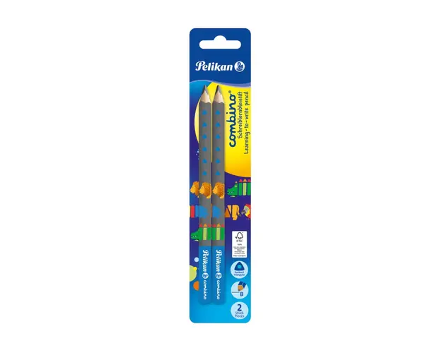 Creion grafit lacuit Pelikan Combino Invata sa scrii, Albastru, 2 bucati, blister