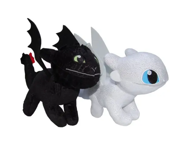 Set 2 jucarii de plus, Play by Play, Toothless 25 cm si Light Fury Sparkle, Dragons, 28 cm