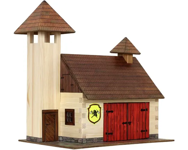 Set de constructie arhitectura, Walachia, Statie de pompieri, 128 piese din lemn