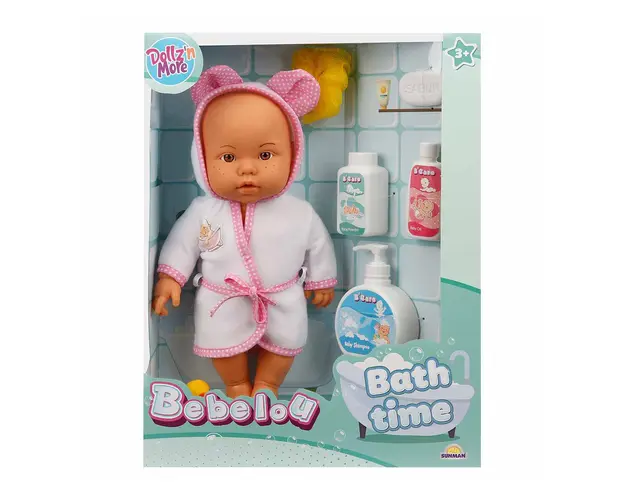 Papusa bebelus, Bebelou, Dollz n More, Timpul pentru baita, 35 cm, roz