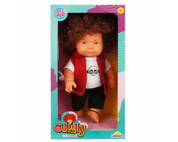 Papusa Curly, Dollz n More, Imbracata cu tricou cu craniu, 35 cm