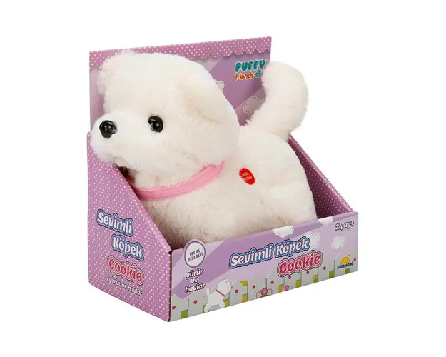Jucarie de plus interactiva cu sunete, Puffy Friends, Catelusul Cookie, alb