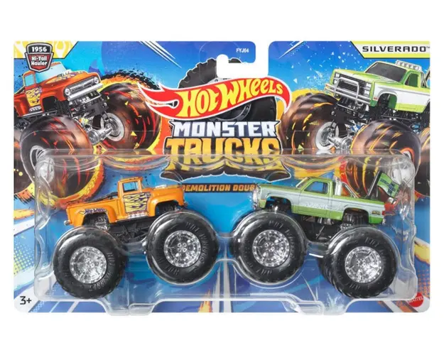 Set 2 masini Monster Truck, Hot Wheels, 1956 Hi-Tail Hauler si Silverado, HWN61