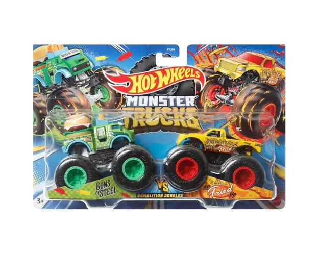 Set 2 masini Monster Truck, Hot Wheels, Bins of Steel si All Fried up, 1:64, HLT64