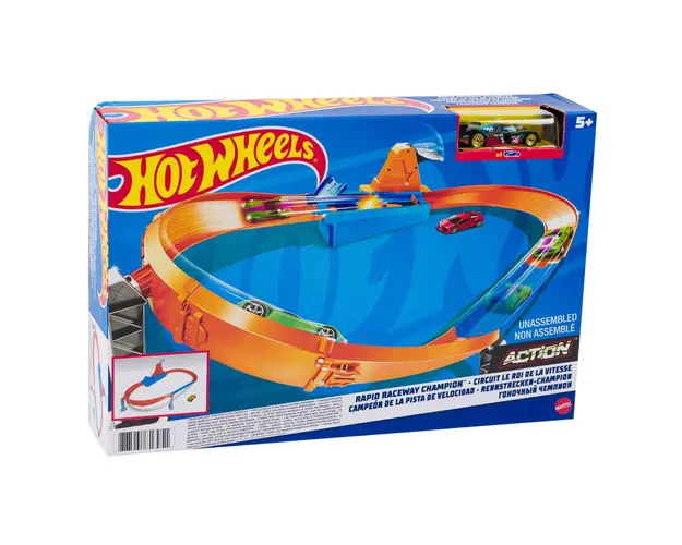 Set de joaca Circuit cu obstacole Hot Wheels, Rapid Raceway Champion GJM75