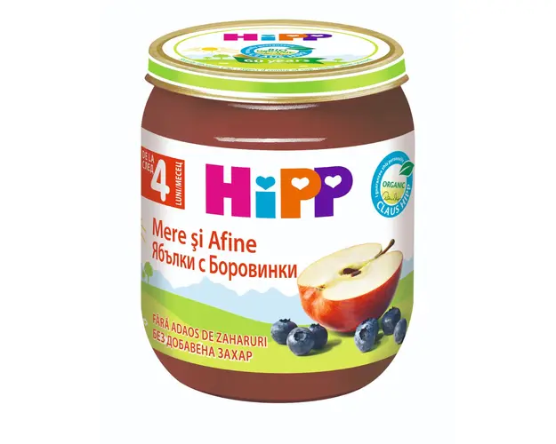 Piure din mere si afine Hipp, 125 g
