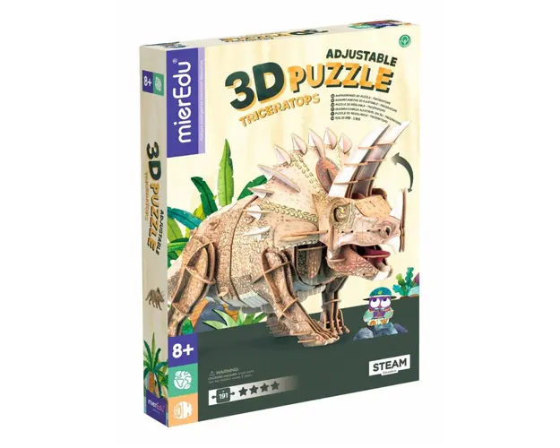 Puzzle 3D reglabil, mierEdu, Triceratops Deluxe, 191 piese