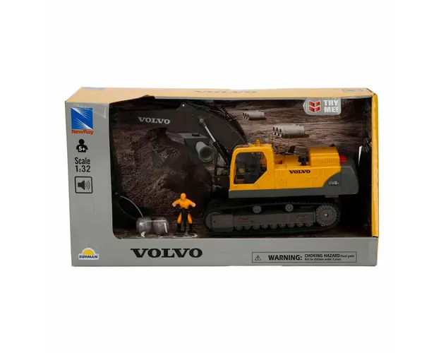Excavator cu lumini, sunete si figurina, New Ray, Volvo, 1:32