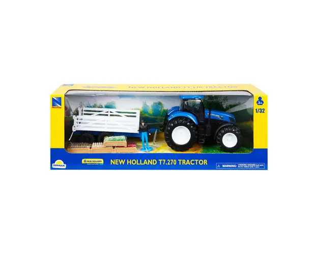 Tractor cu remorca si figurina, New Ray, New Holland T7.270, 1:32