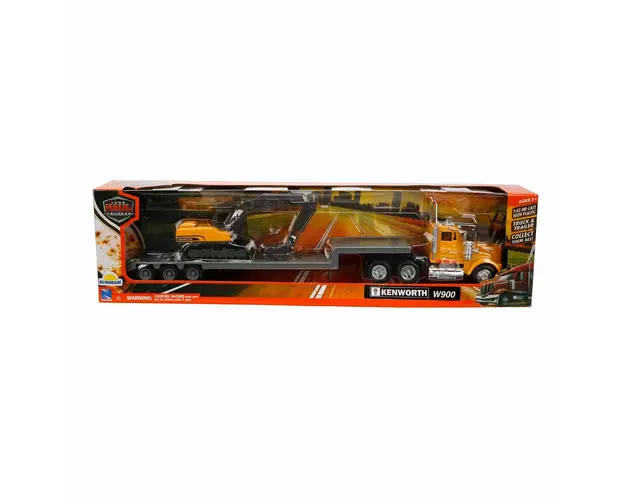 Camion transportator cu excavator, New Ray, Kenworth W900, 1:43