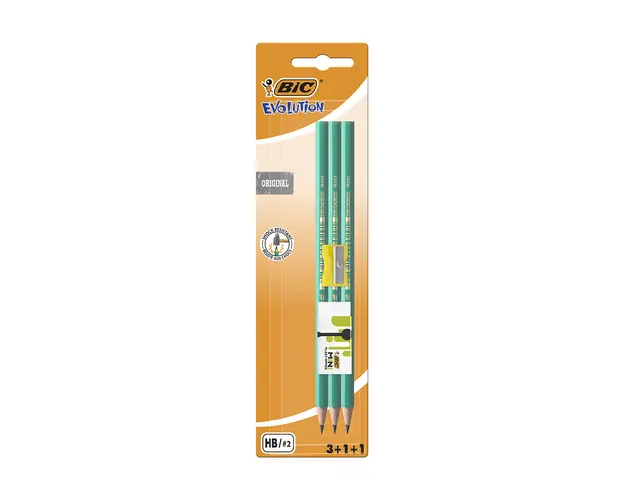 Set 3 creioane cu radiera si ascutitoare Evolution Bic