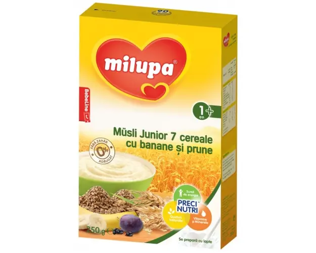 Cereale Milupa Musli Junior 7 cereale cu banane si prune, 250g